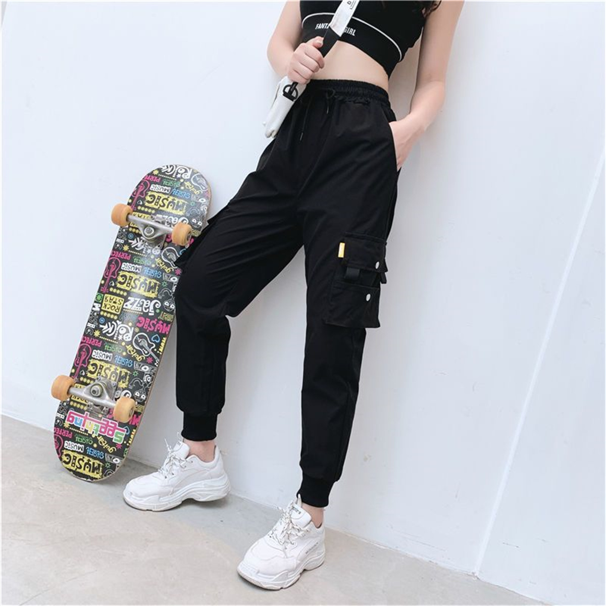 Streetwear Brand Clothing - Black Cargo Pants Women Casual Joggers