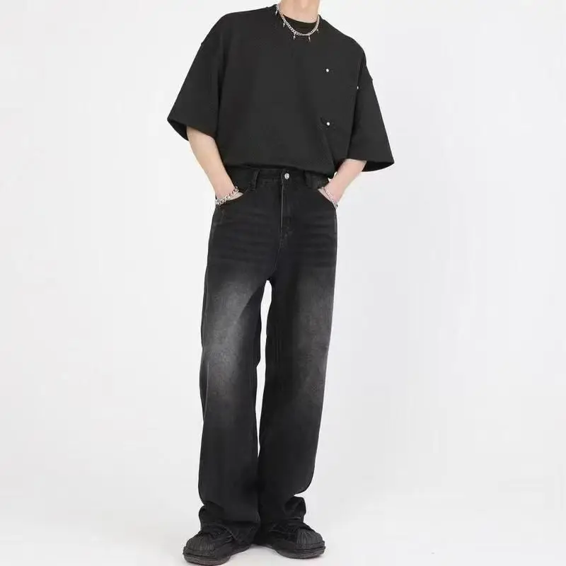 Korean Fashion Men Wide Leg Je - Streetwear Brand Denim ulasan dan harga